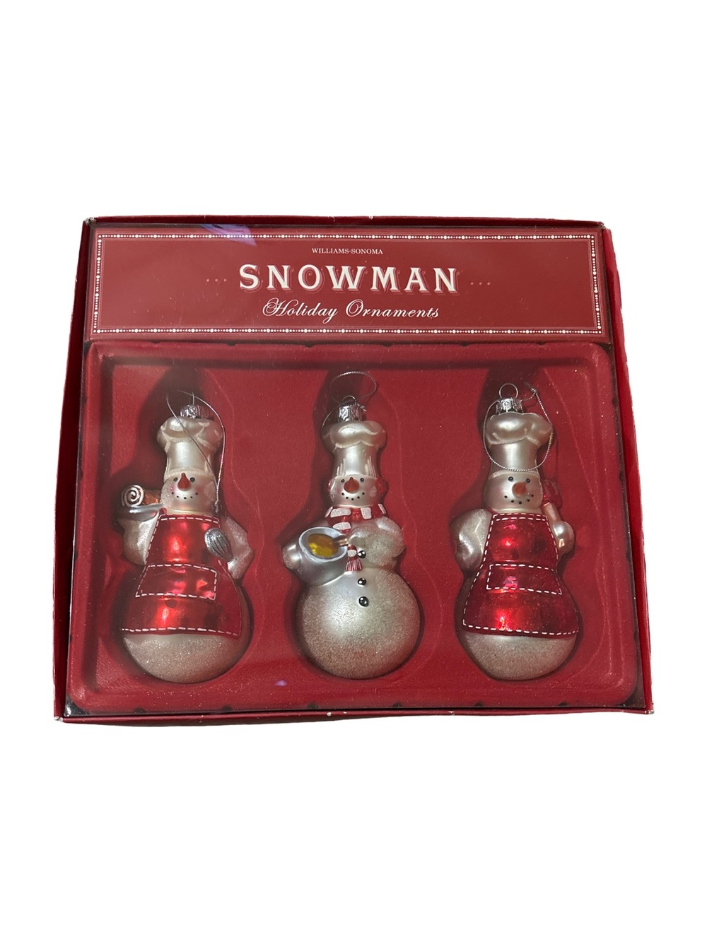 Vintage Williams-Sonoma Glass Snowman Baker Christmas Ornament